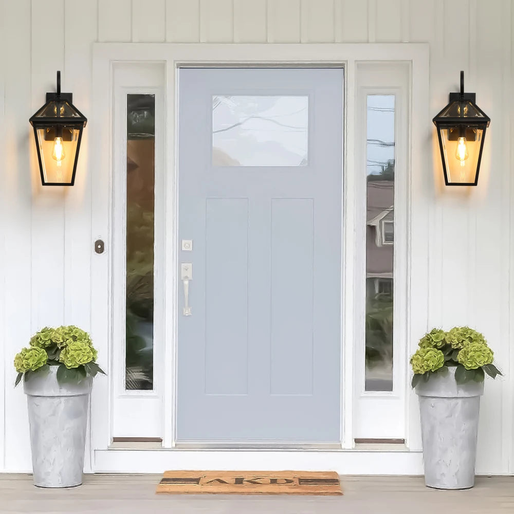 21"(H) 2-Pack Outdoor Wall Lantern Light – Modern Black Metal & Clear Glass Sconce for Porch, Patio (Bulb Not Included)