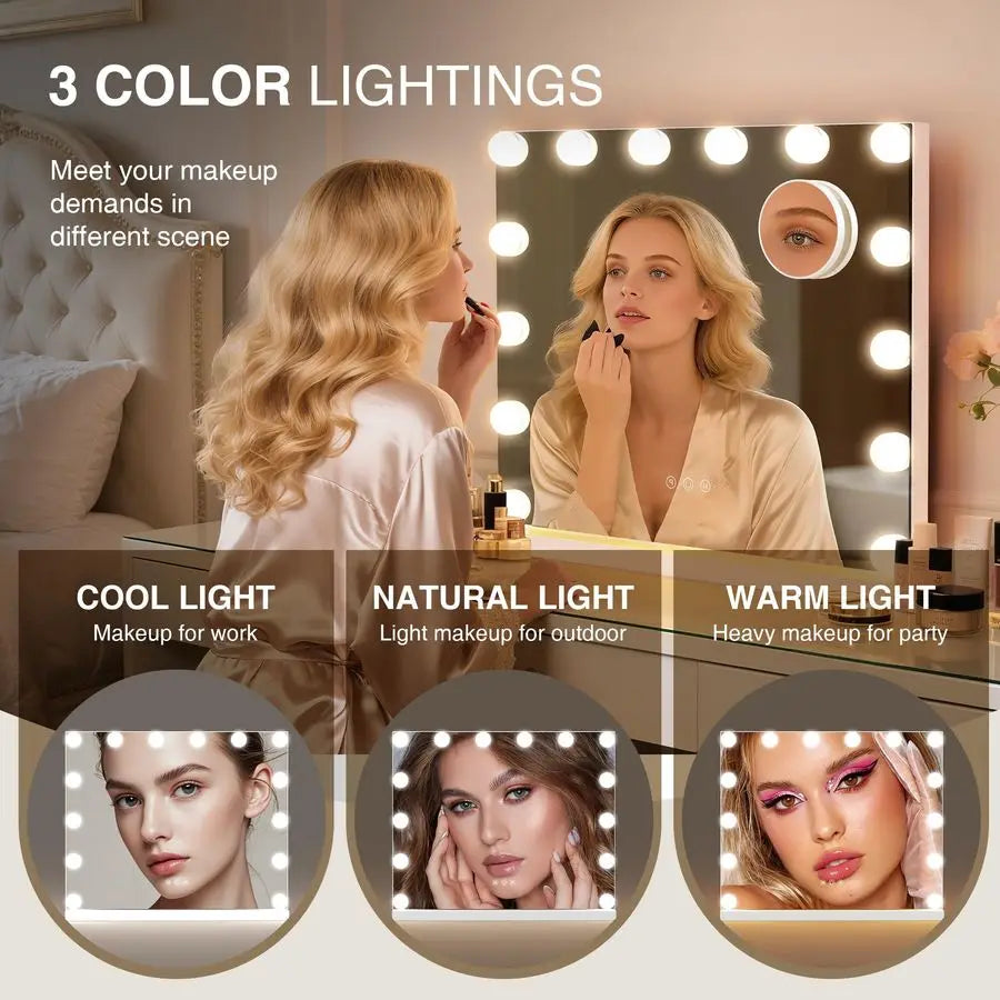 Vanity Mirror with 14 LED Bulbs, Professional Lighted Makeup Mirror with Adjustable Brightness amp 3 Color Temperatures, Light u