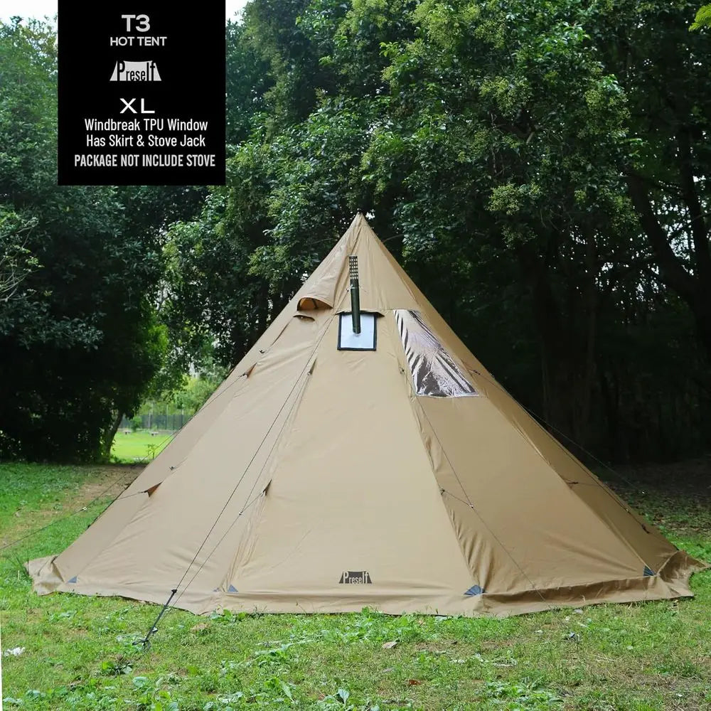 6-Person XL Tipi Tent with Sn Window, 8'6 Height, 15'4 Diameter, Wood Stove-Ready for Family Camping & Hunting