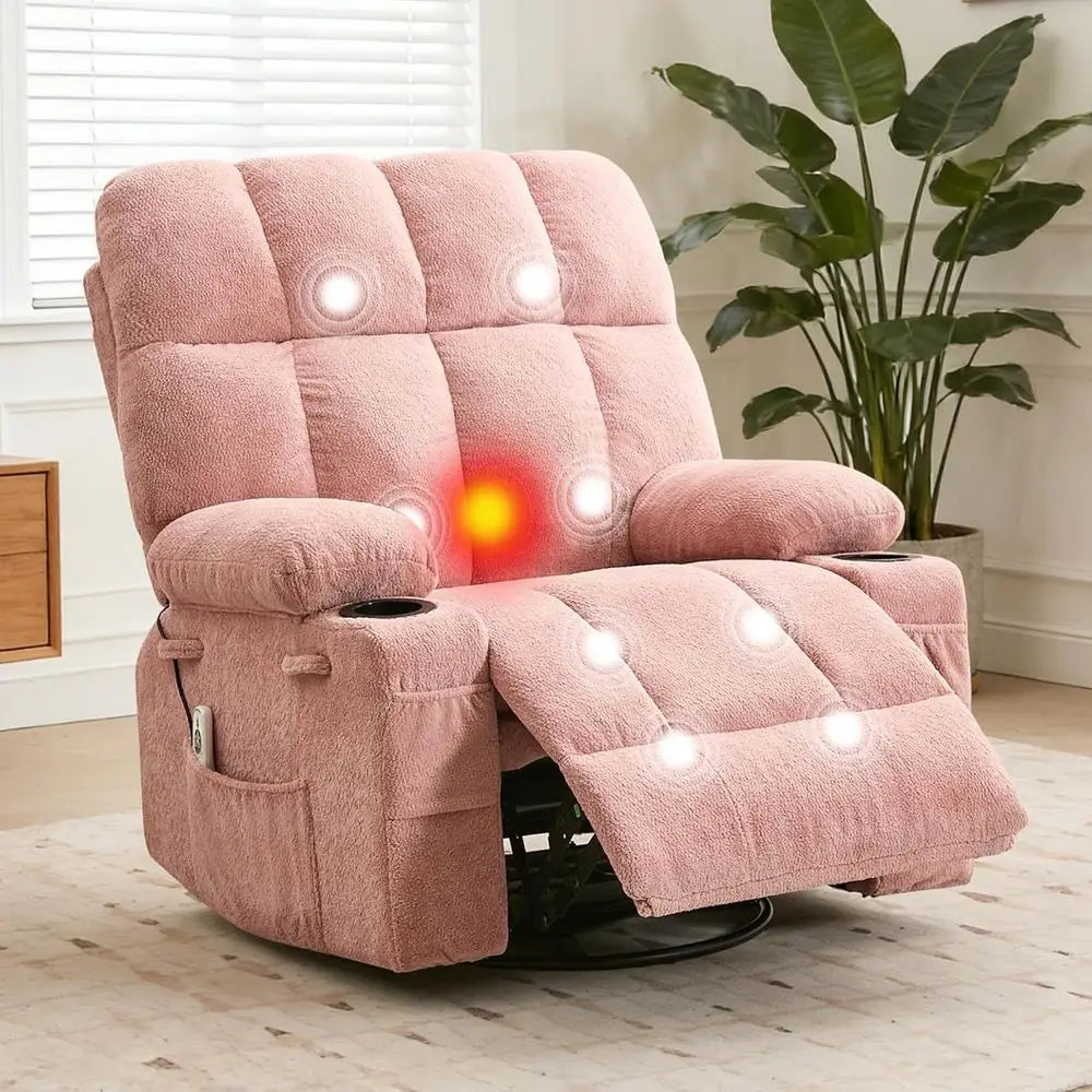 Massage Recliner Chair with Heat, Manual Swivel Rocker Recliner with Vibration Massage, Side kets & Cup Holders, Rocking Reclini