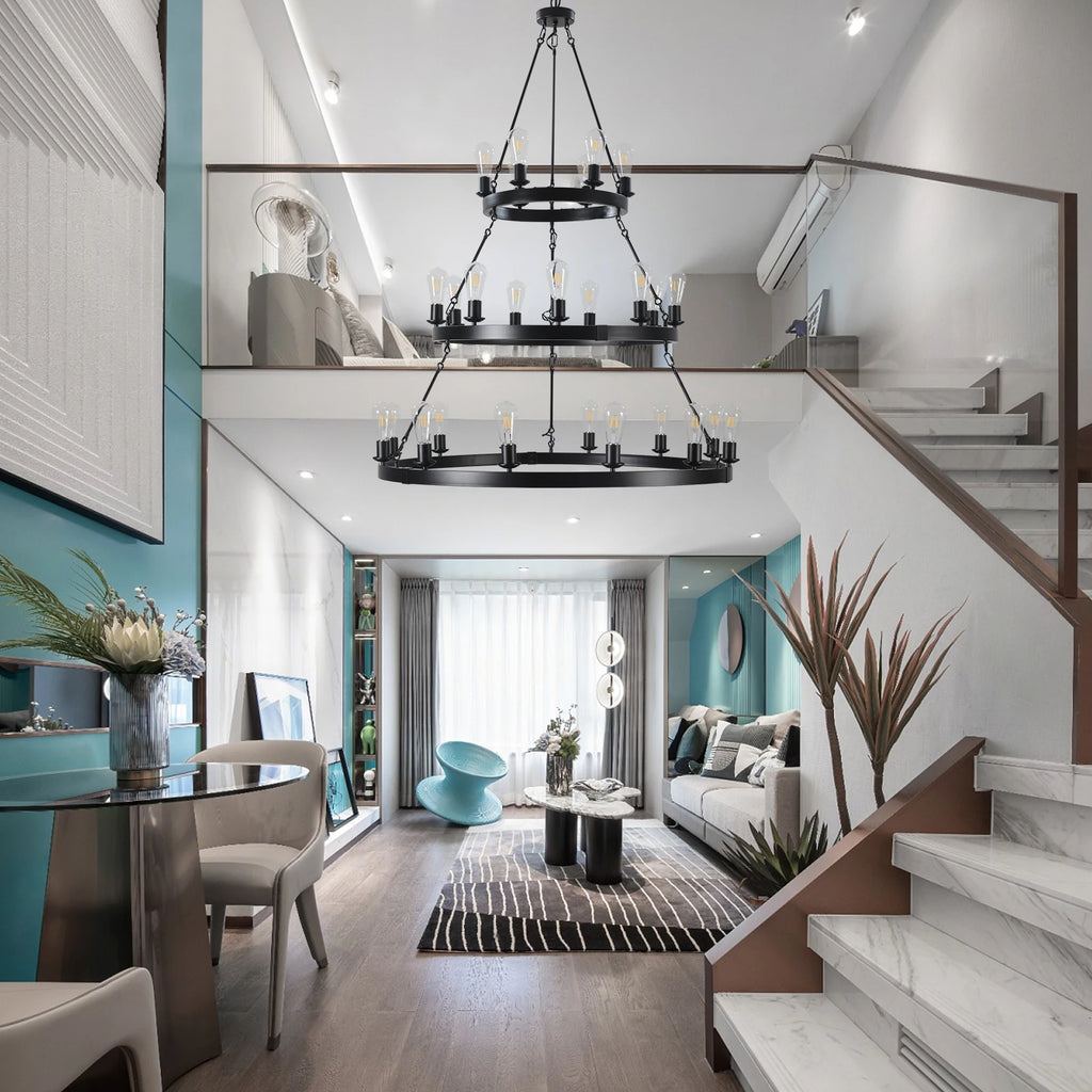 Industrial 3-Tier Metal Chandelier Adjustable Height Ceiling Light for Living Dining Room