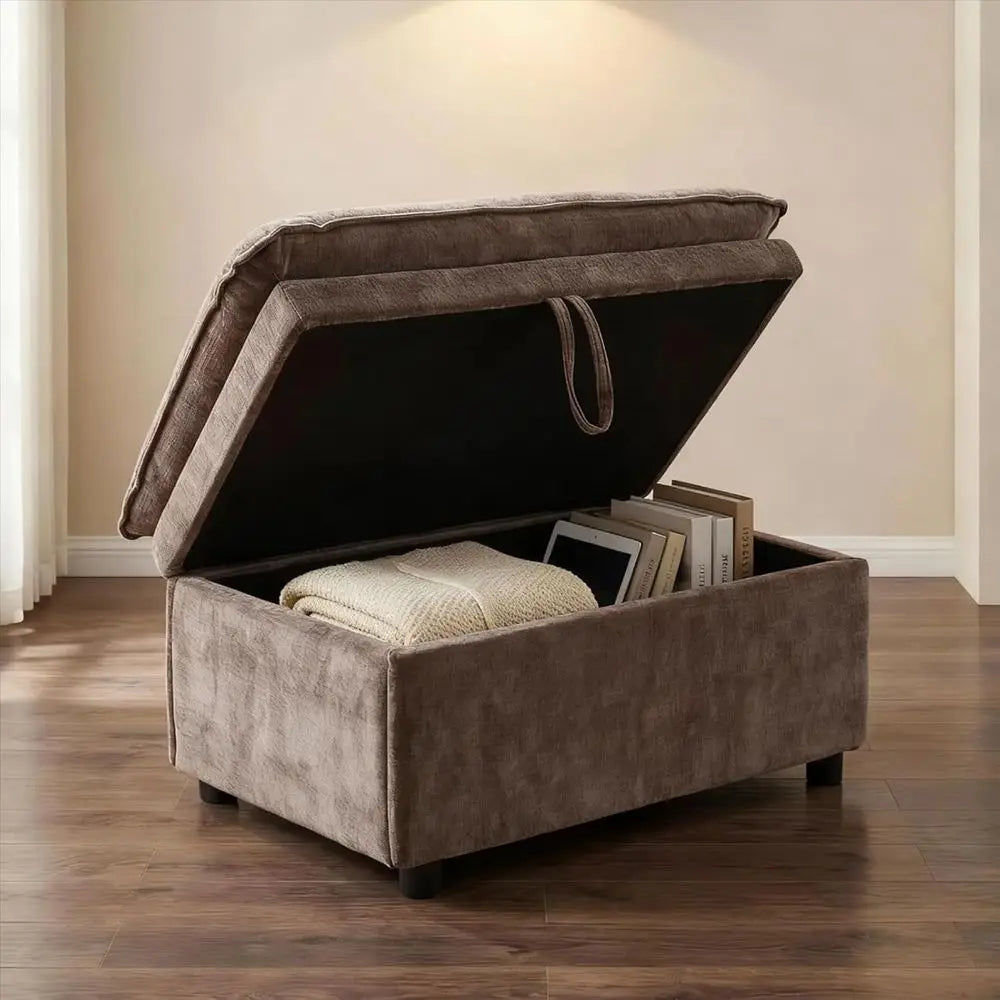 Oversized Chenille Chaise Lounge with Storage Ottoman, Plush Cloud Chair, Pillowed Armrests, Ideal for Living Rooms and Bedrooms