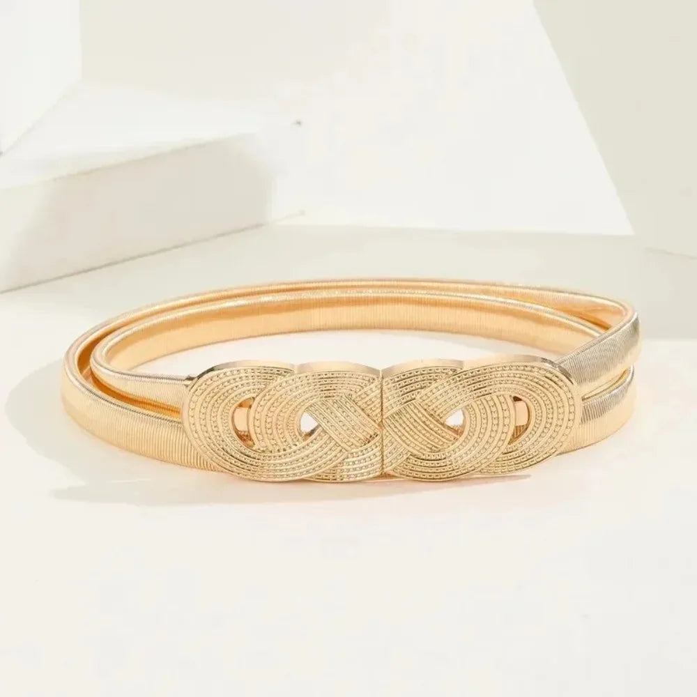 Women Gold Silver Chain Belt Adjustable Elastic Metal Waist Belt for Dresses Jeans Y2K Outfits Fashion Accessory Stylish