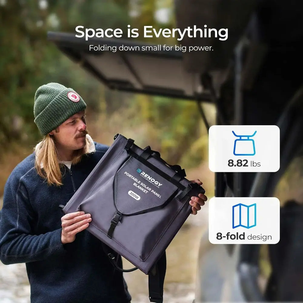 200 Watt Solar Panel Blanket, N-Type Portable Foldable Solar Panels, 25% High Efficiency Lightweight 8-Fold Space-Save, QC3.0 US