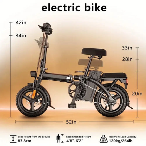 14" Folding Electric Motorcycles Mountain E Bike for Adults, 400W Peak Motor Ebike 19.5Mph 20.5Miles 48V 10.3AH Electric Bicycle