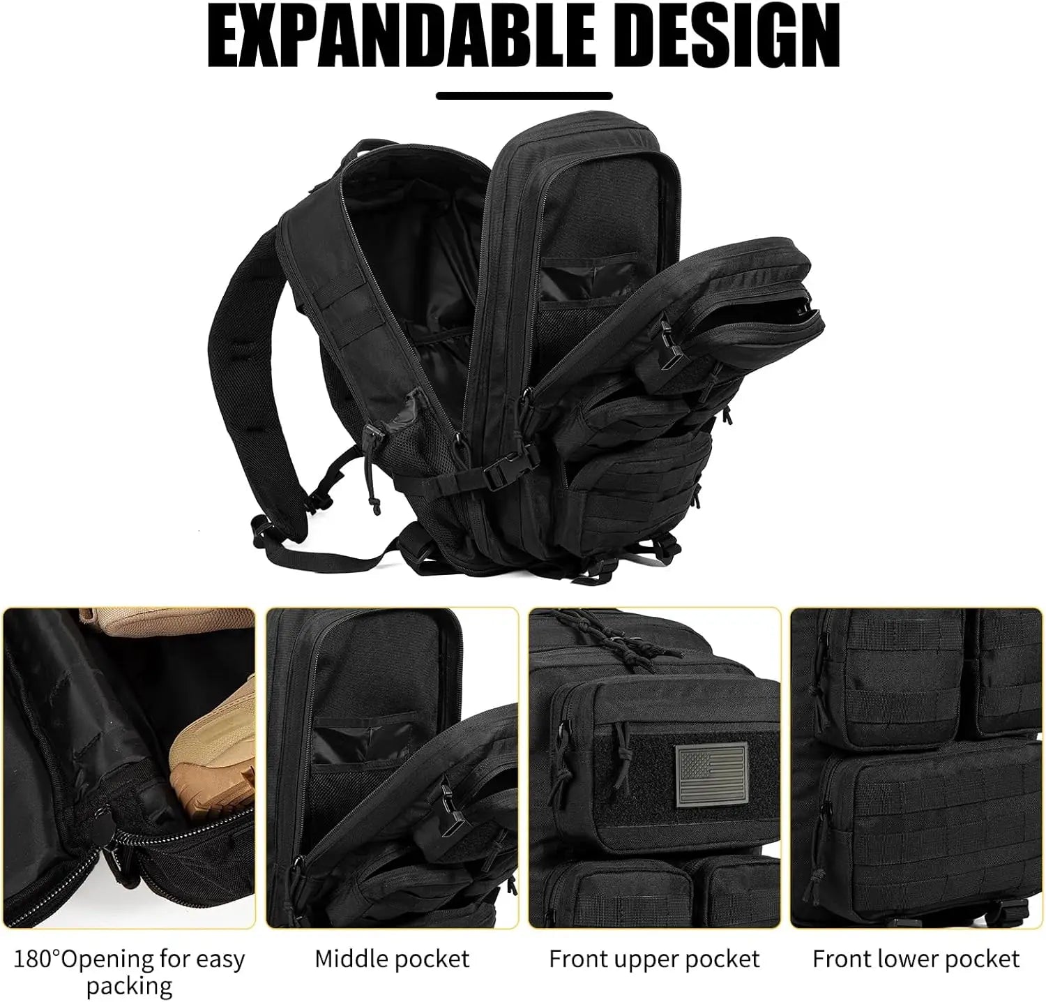 Tactical Backpack for Men, 40/50L Expandable Military Hiking & Camping Rucksack, Waterproof MOLLE Assault Pack