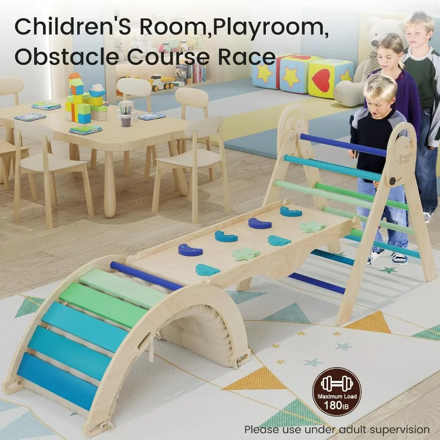 Pikler Triangle Set with Cushion Montessori Climbing Set Indoor Climb Toys Indoor Playground Jungle Gyms 9 Combinations Climbin