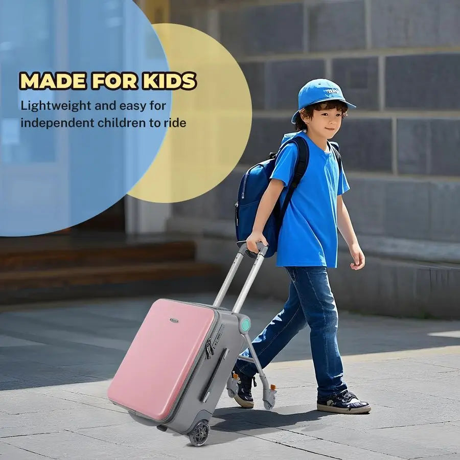 RideOn Suitcase,Kids Carry on Luggage with Wheels,Rolling Travel Luggage With Kids Seat for Airplane2in1 Case amp Baby Stroller,