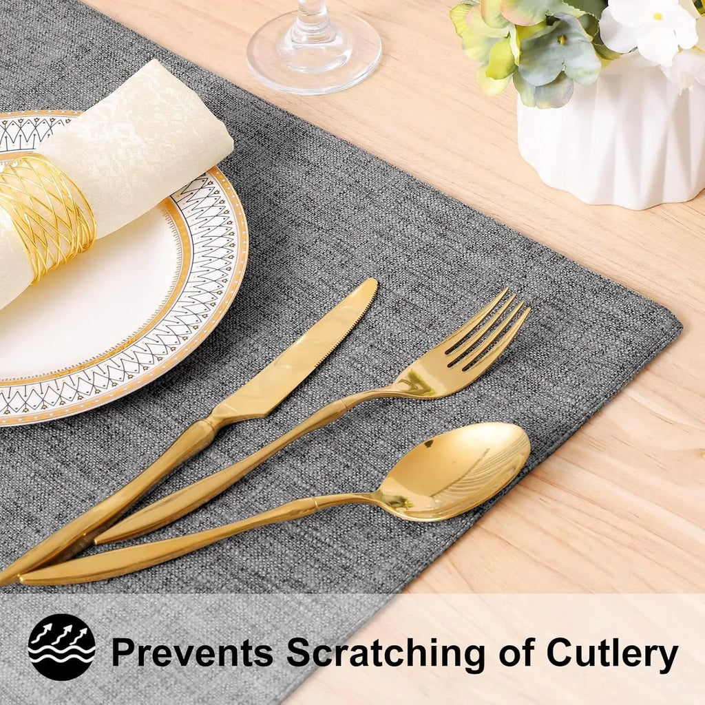 Cotton Linen Placemats Set of 8, Washable Farmhouse Table Mats for Indoor Outdoor Use, Dark Grey 13x19 Inch