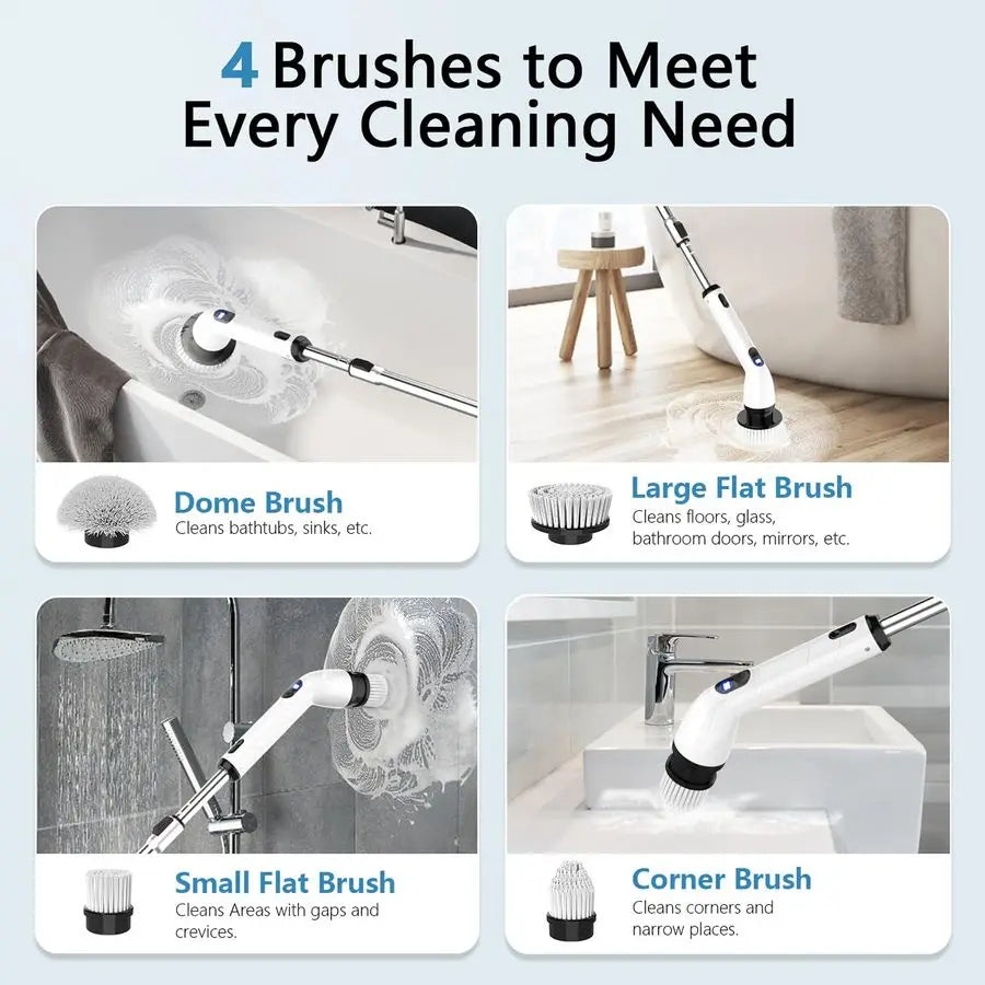 Electric Spin Scrubber, FullBody IPX7 Waterproof Bathroom Scrubber with Power LCD Display, Adjustable Extension Handle, Cordless