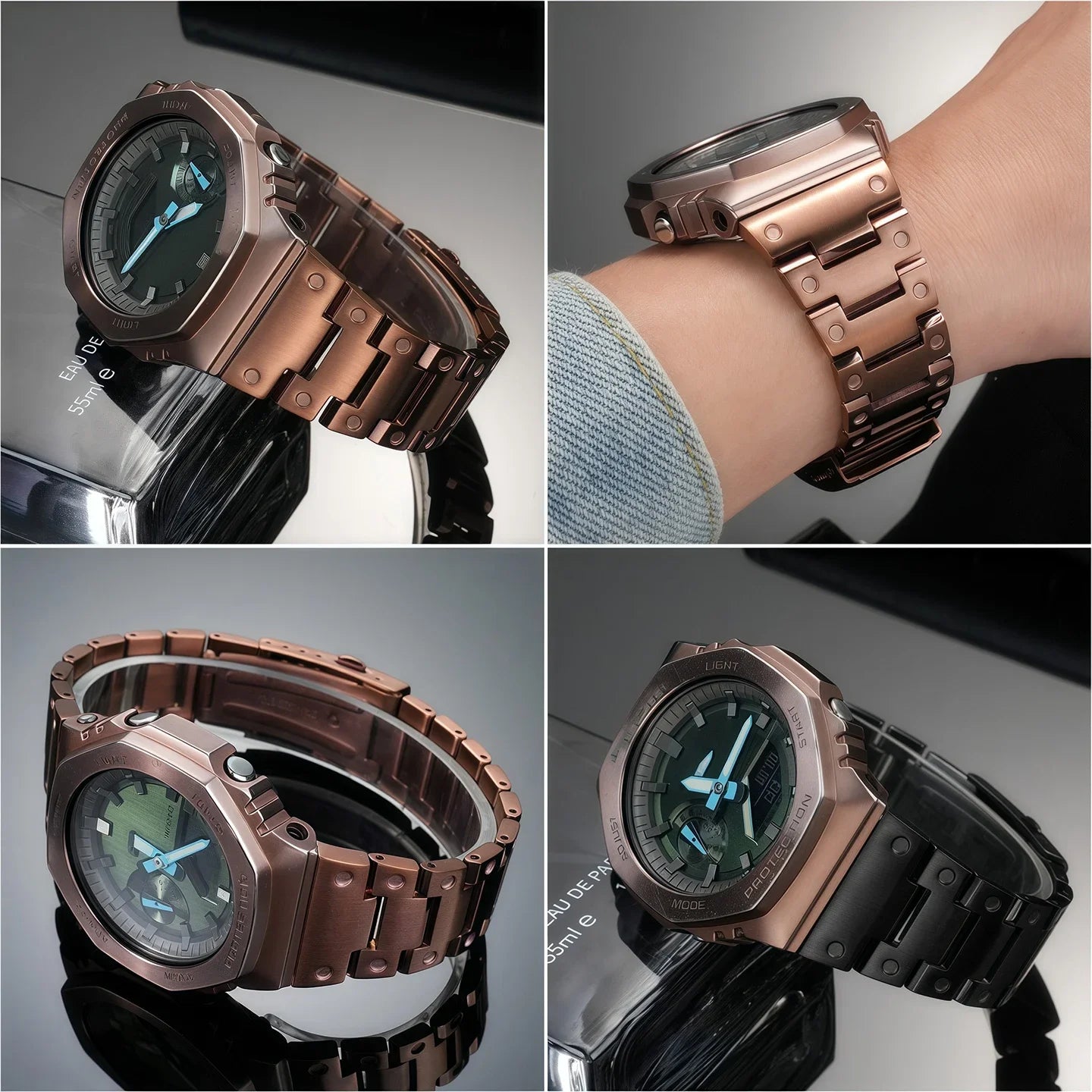 GM-2100 Coffee Colour Stainless Steel Strap For Casio G-SHOCK Metal Watch Chain GM-2100 Series Modified Men's watch accessories