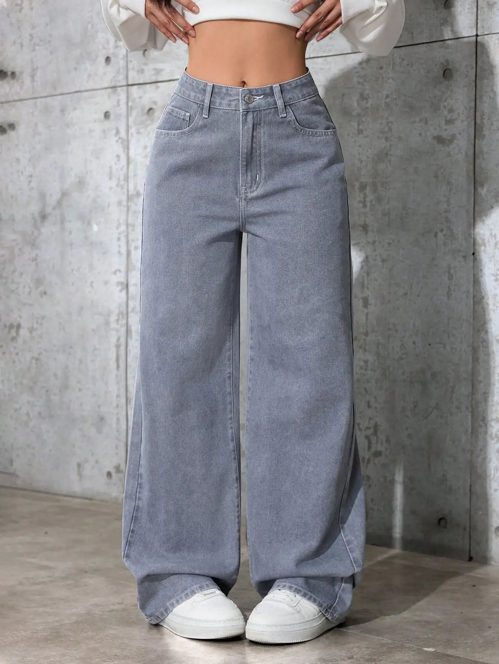 High Waist Wide Leg Black Denim Jeans for Women, Casual Streetwear Style