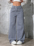 High Waist Wide Leg Black Denim Jeans for Women, Casual Streetwear Style