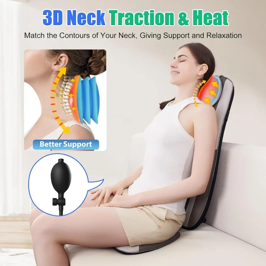 Shiatsu Back Massager with Heat Massage Chair Pad Seat Cushion for Stress Relief Deep Tissue Kneading and Roller 2 Vibration Mo