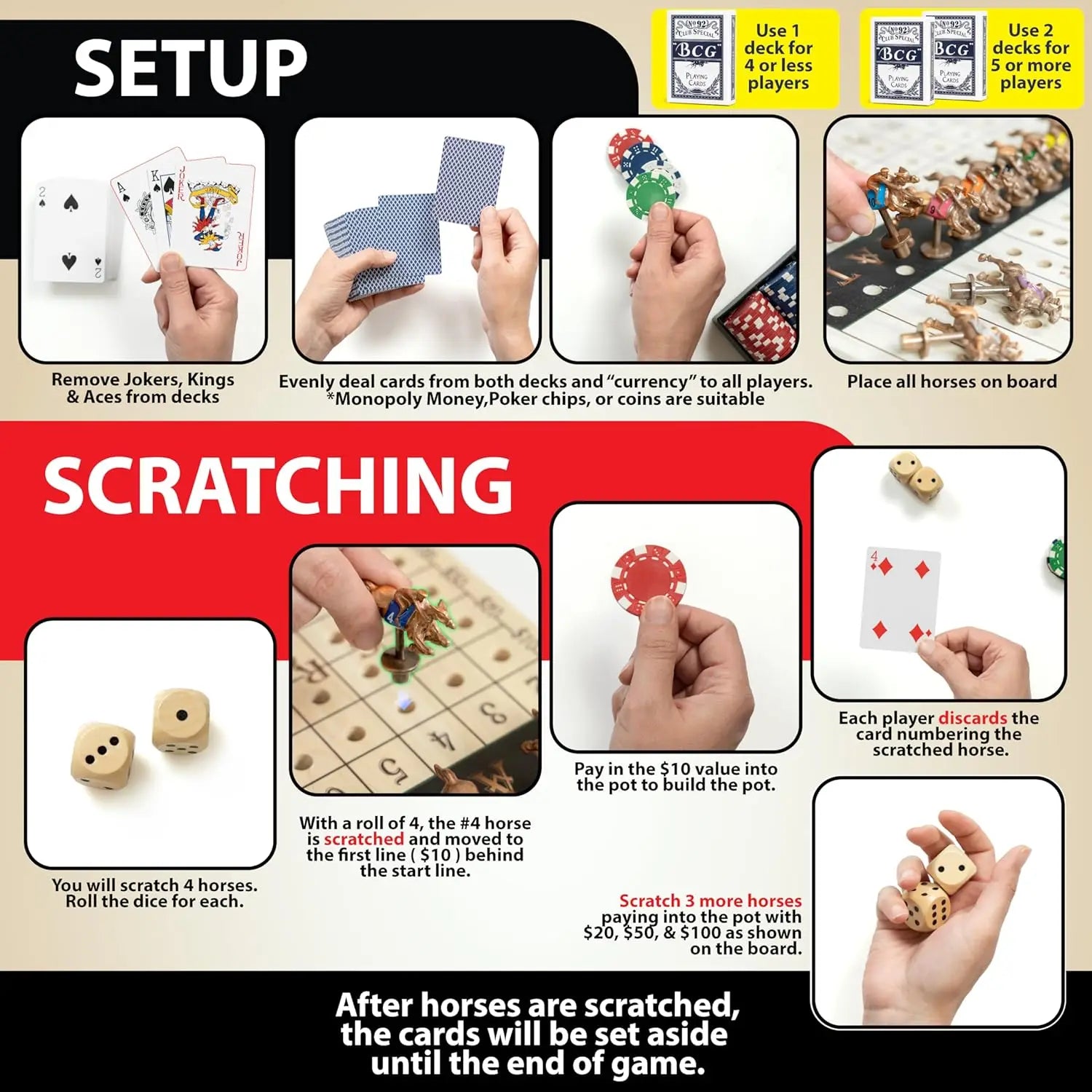 New Metal Horse Race Board Game with 11 Horses, Dice, Cards, Wooden Chessboard - Adult Family Party Game