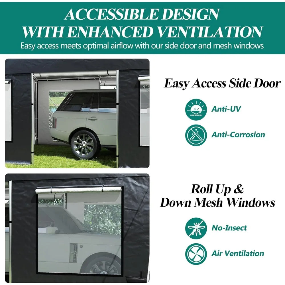 GARTOO Upgrade 12' x 20' Heavy Duty Carport - Extra Large Outdoor Shelter with Roll-up Ventilated Windows & Side Doors, Portable