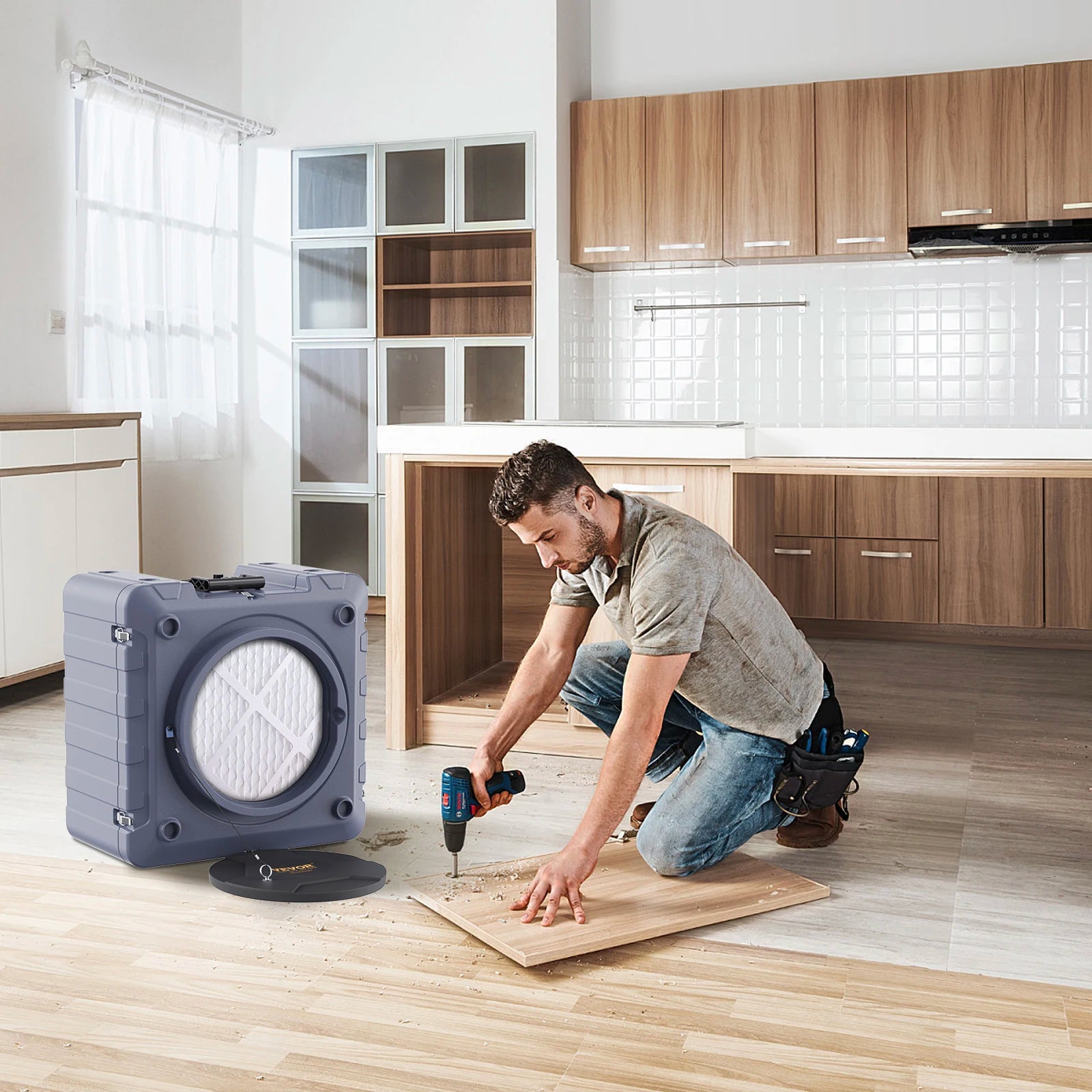 SucceBuy Air Scrubber with 3-Stage Filtration Stackable Negative Air Machine 800 CFM  Air Cleaner with MERV10 Carbon H13 HEPA