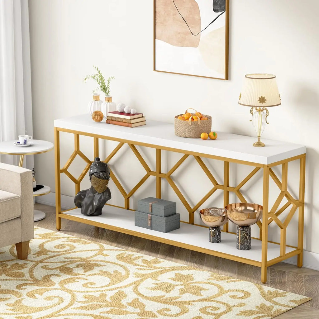 71 Inch Extra Long Sofa Table, Narrow Long Sofa Console Tables Behind Couch Table with Open Storage Shelf