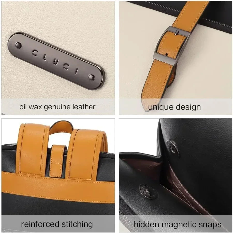 CLUCI Leather Backpack for Women 15.6 inch Laptop Bag Large Genuine Work Backpack Travel Back