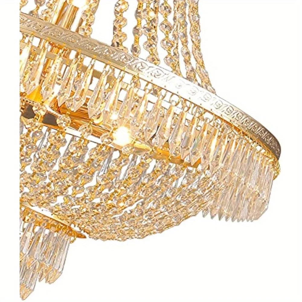 Luxury Crystal Chandelier Modern Gold LED Ceiling Light, Lamp Hanging Lighting Home Decor Lamp for Living Room Bedroom Foyer