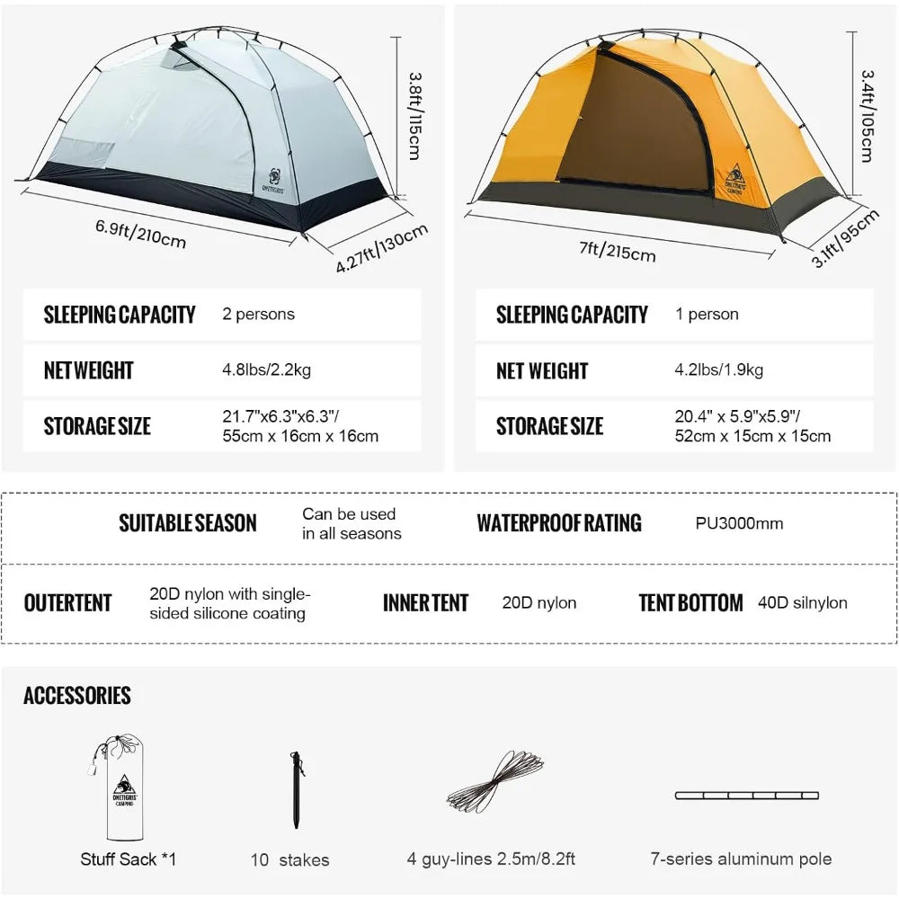 Stella 4 Season Camping Tent Backpacking 2 Person Waterproof Lightweight Easy Setup Instant 3000mm Waterproof Rating Outdoor
