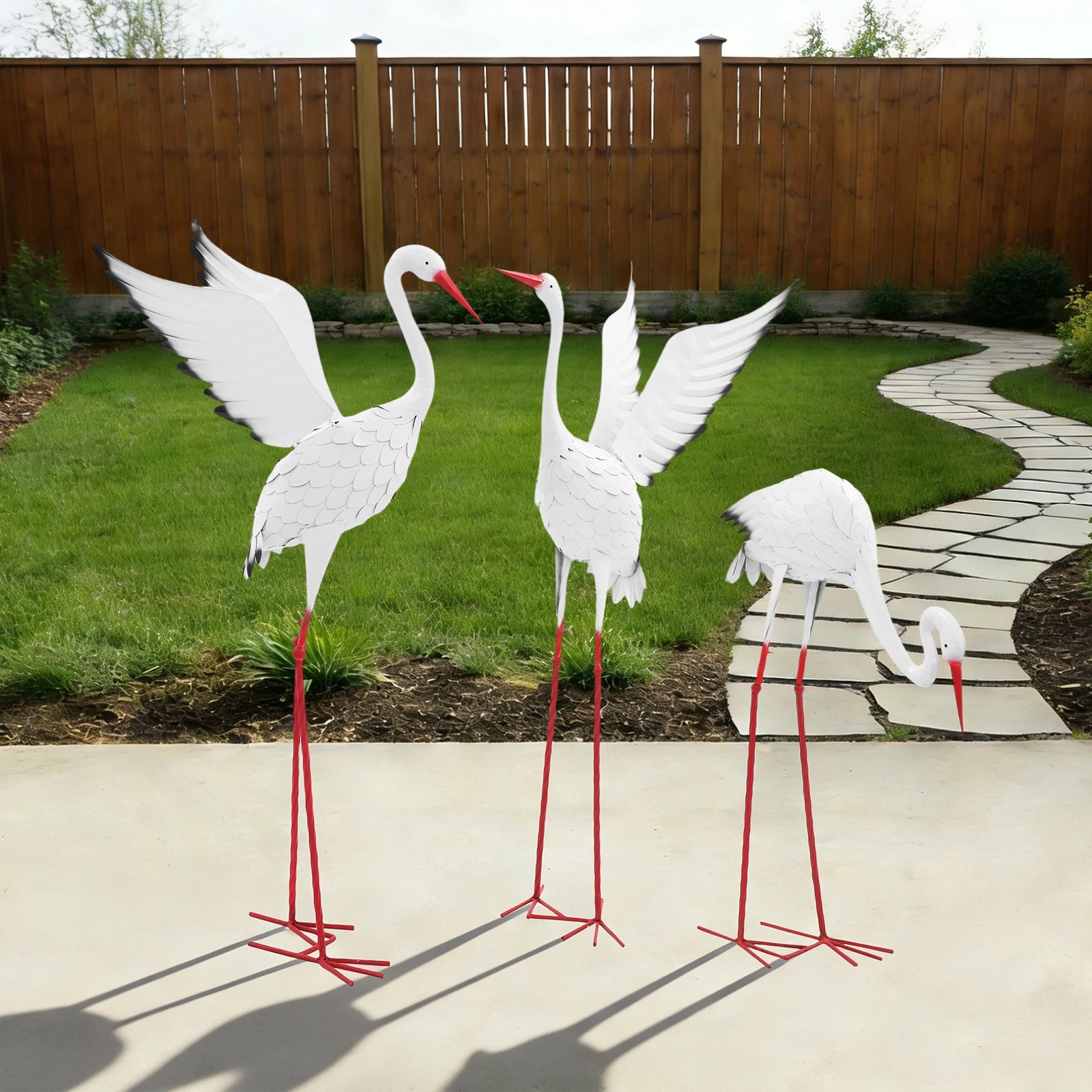 Artificial Egret Prop Decoration 3 PCS Crane Statues 3-Pack Outdoor Crane Statue Ornaments Realistic Crane Decoration