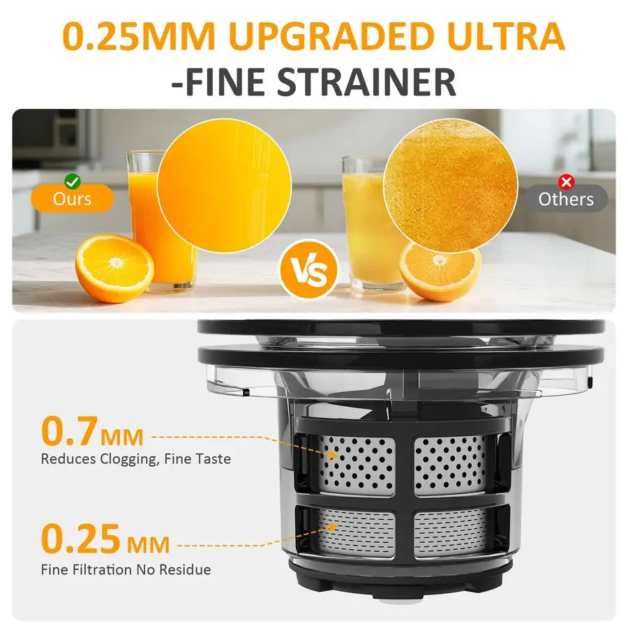 Cold Press Juicer with 5.9 Wide Feed Chute, 250W Slow Masticating Juicer Machines Fit Whole Vegetables amp Fruits, Easy to Clean