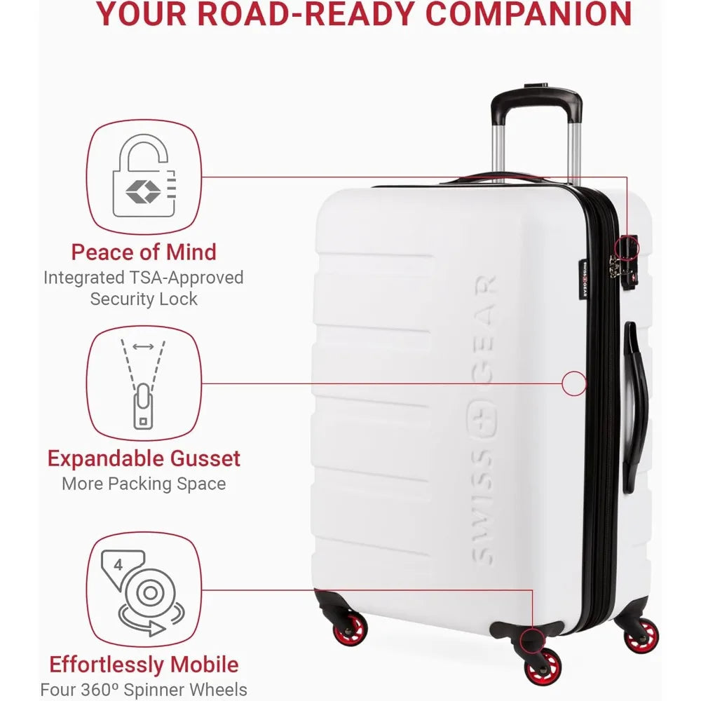 SwissGear 7366 Medium Expandable Hardshell Luggage with Spinner Wheels, White, 23-Inch