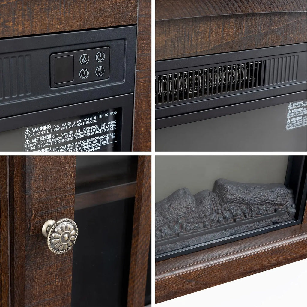 58" Farmhouse TV Stand with 23" Electric Fireplace Heater, Rustic Entertainment Center for TVs up to 65",, Customized