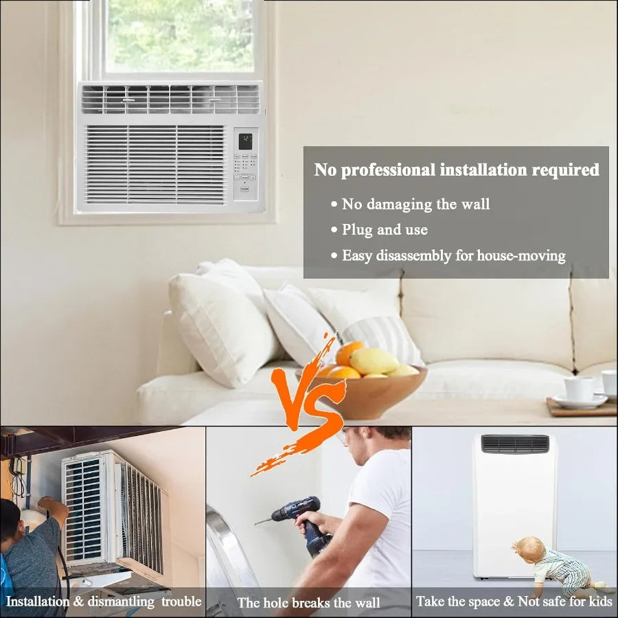 6000BTU Window Air Conditioner with Remote and 24H Timer ECO Mode 4 Fan Speeds Cools up to 250 Sq. Ft. Easy Installation for Ho