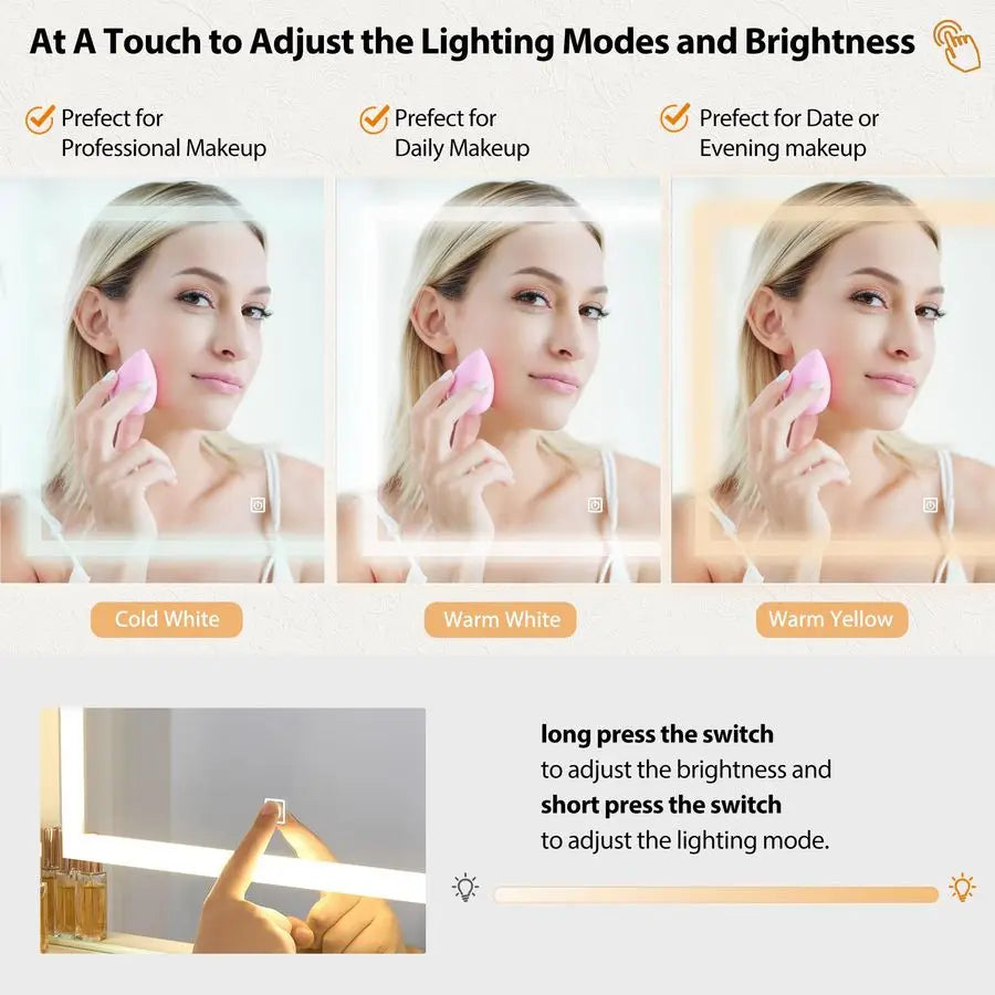 51.8 Vanity Desk with Mirror and Lights Makeup Vanity Desk with Lights 3 Colors Large White Vanity Dresser RGB 8 Drawers with Ch