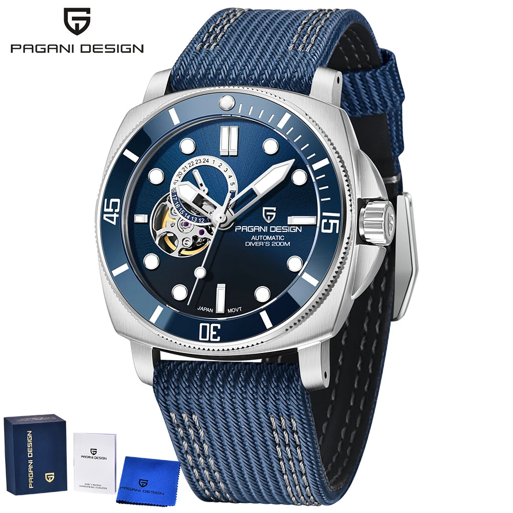 PAGANI DESIGN 2025 New luxury Skeleton Automatic Watch For Men 200M Diving Luminous NH39 Sapphire crystal Mechanical Watches