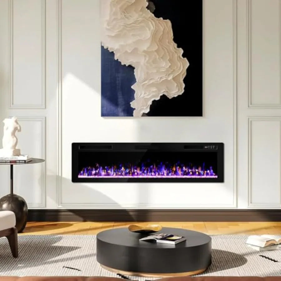 72 Inch Ultra Thin Electric Fireplace with Narrow Bezel for Living Room and Bedroom Linear Wall Mounted Heater with Remote and
