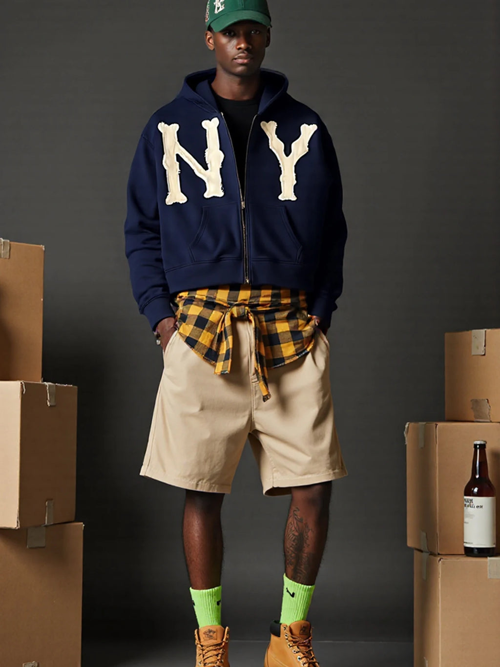 NY Navy Blue Letter Pattern Fall Jackets for Men Y2K Casual Zip Up Hoodie Fashionable Sports Style Jacket Unisex