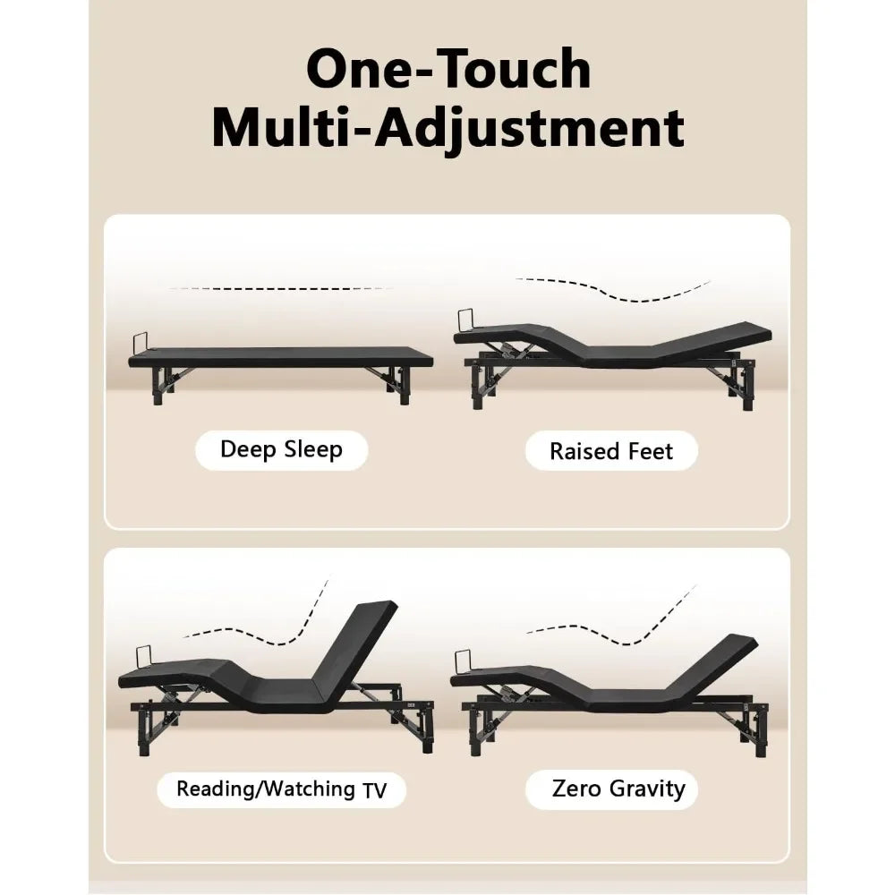King Size Adjustable Bed Frame with Quiet Motor - Head & Foot Incline, Zero Gravity, Wireless Remote Control, Easy Customized