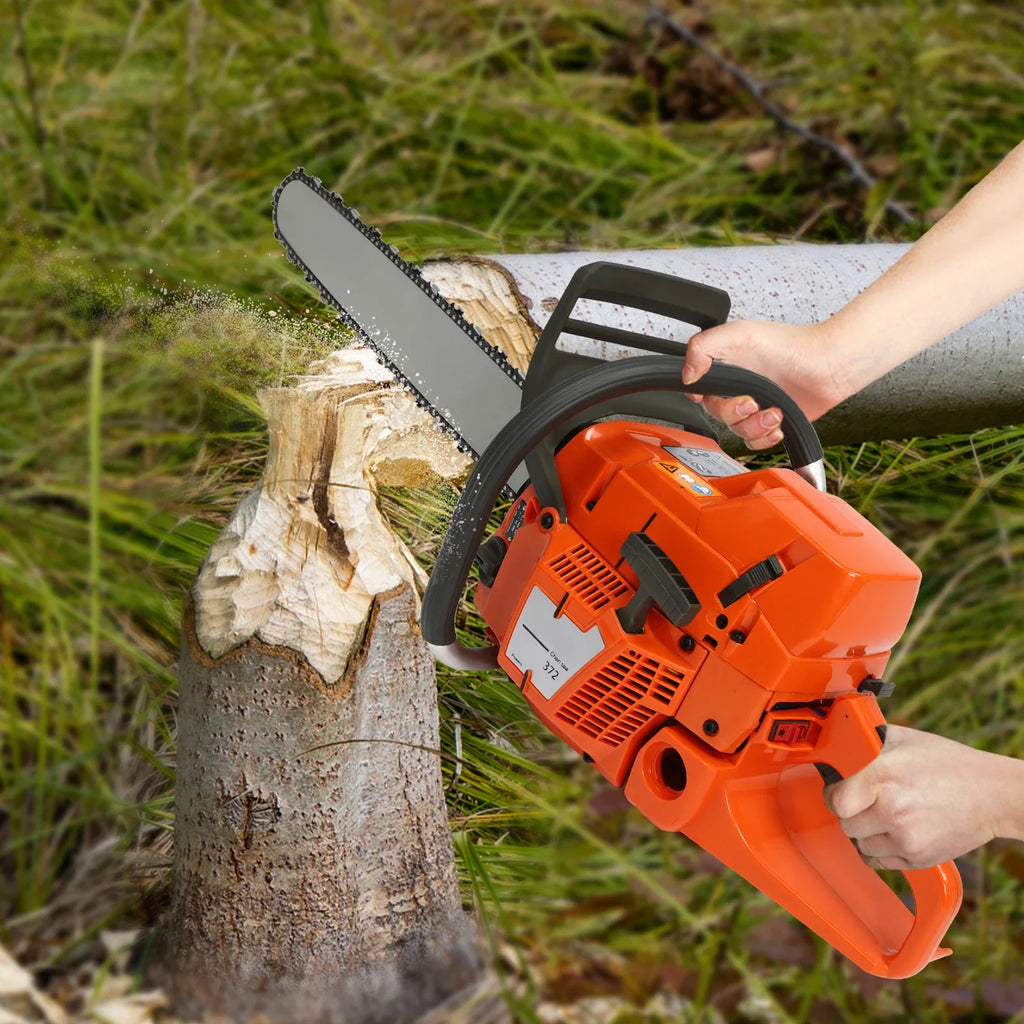 3.4KW/3.9KW Gasoline Power Chain Saws 24 inch Guide Bar 2 Cycle Gas Chainsaw Farm Garden Cutting Wood Crankcase Hand Pull Start