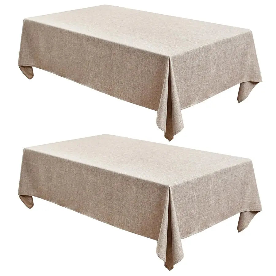 Faux Linen Tablecloths Rectangle 60 x 102 Inch 2 Pack Neutral Table Clothes for 68 Foot Tables, Nature Faux Burlap Kitchen Table