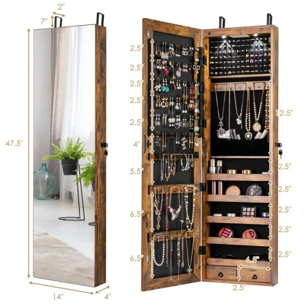 Wall Mounted Mirrored Jewelry Storage Organizer Cabinet With Lockable Cabinet