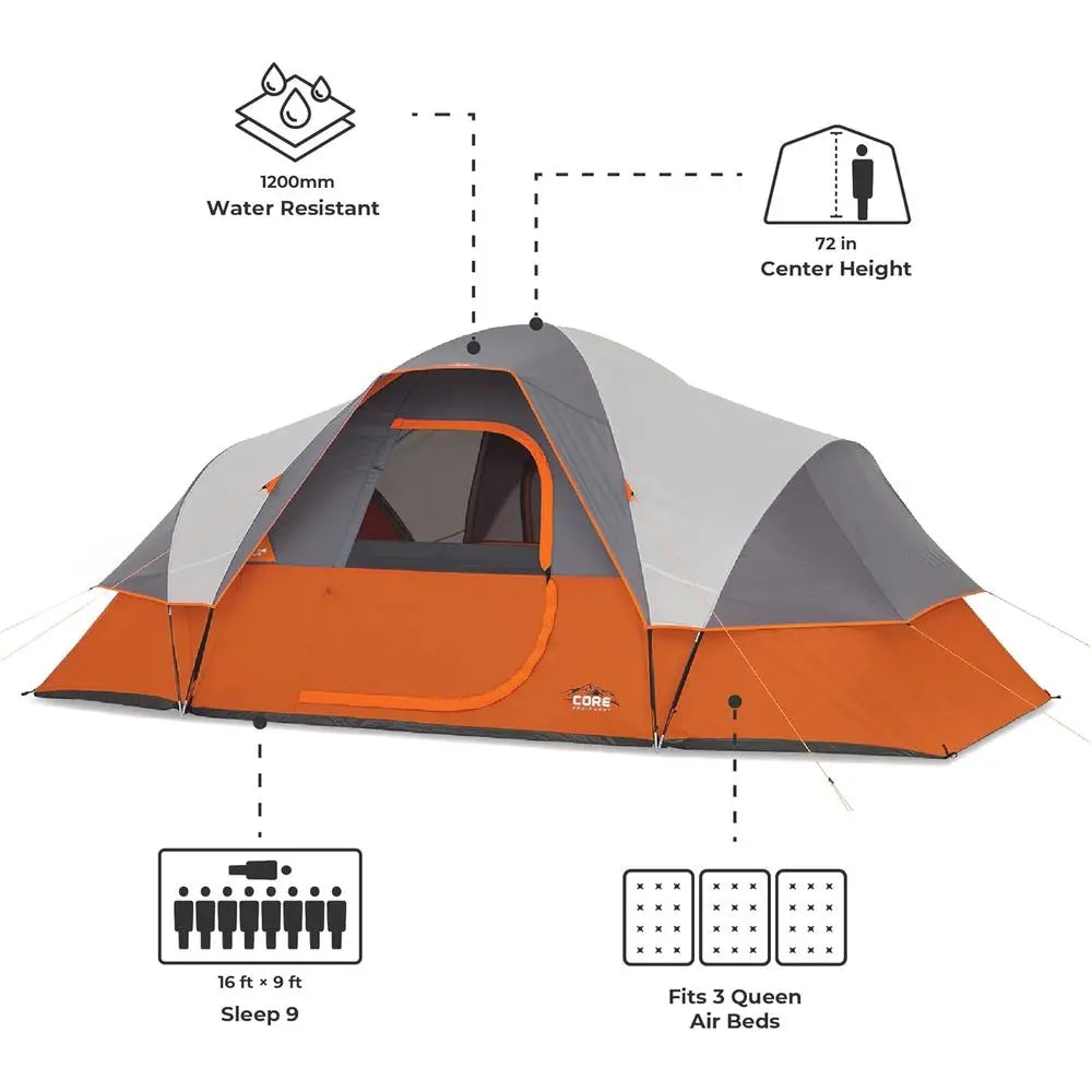 Family Camping Tents: 3, 4, 6, or 9 Person Dome Tents with Gear Loft for Outdoor Adventures