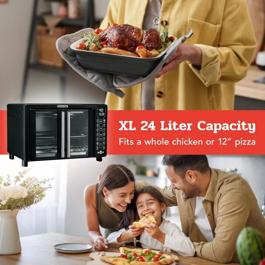 Large 24L Capacity Toaster Oven Air Fryer Combo with 17 Cooking Presets and 1700W Power Digital French Door Design with Convect