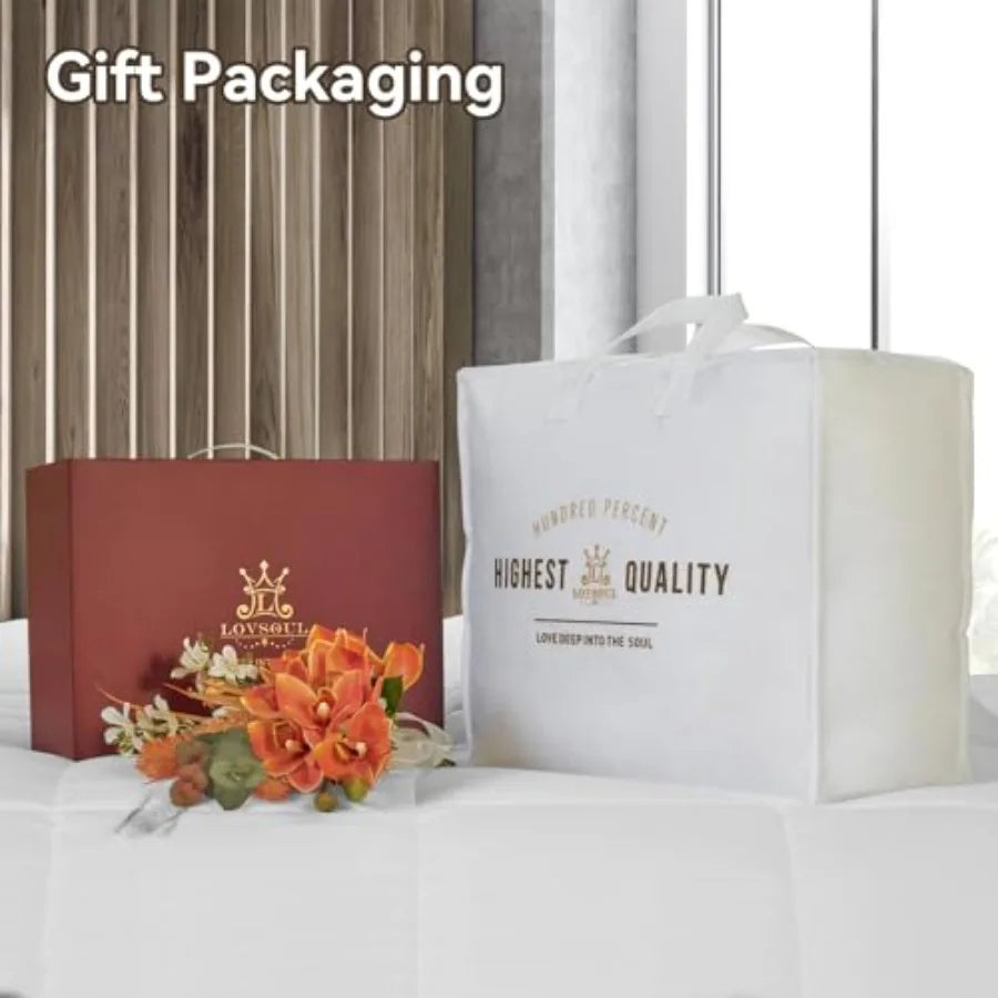 King Size Goose Down Fiber Comforter 750+ Fill Power Hotel Style Bedding 1200TC Fluffy Ultra Soft All Season Gray Duvet Insert