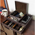 Mens Watch Box Leather Valet Tray - Bedside Table Organizer Men's Jewelry Box Watch Case for Men with Large Smartphone Charging