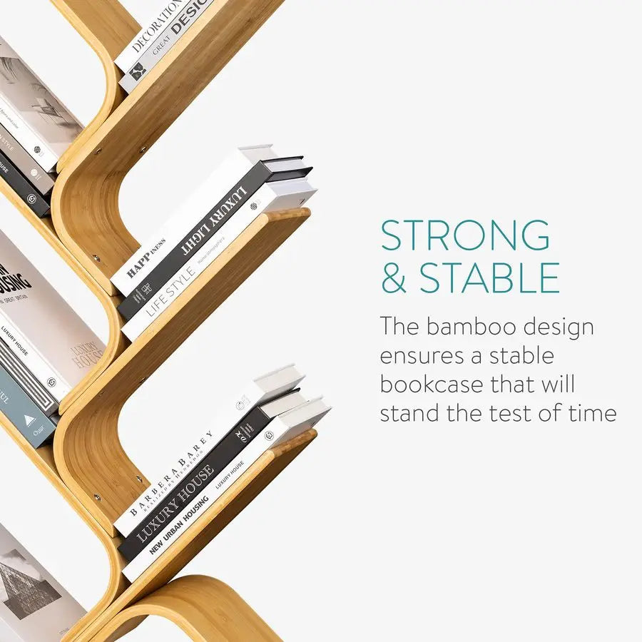 Tree Bookshelf Curved Tree Bookcase Made of Bent Bamboo Modern Floor Standing Book Shelf with 6 Shelves 6Tier Rack for Books, CD