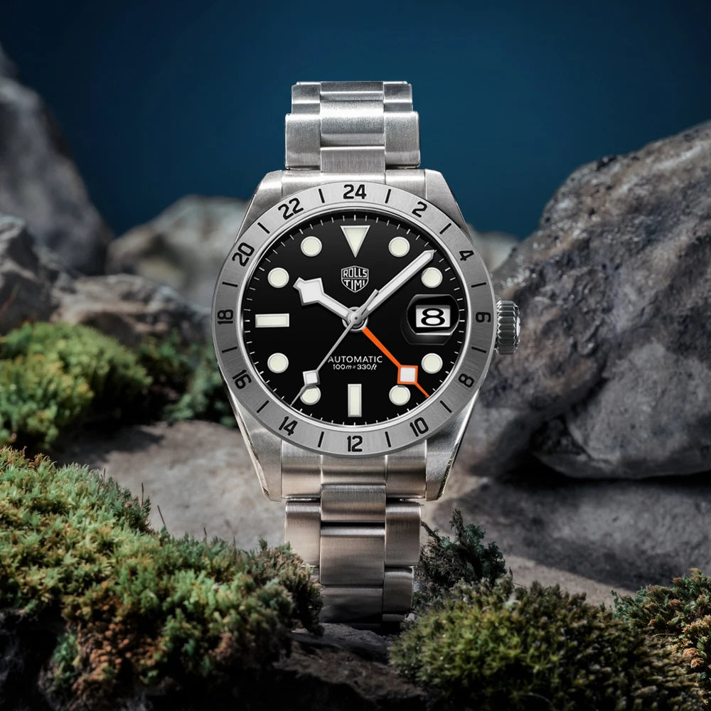 RollsTimi GMT Men's Watches Luxury NH34 Automatic Watch For Men Mechanical Wristwatch AR Sapphire Waterproof Luminous Gift Clock