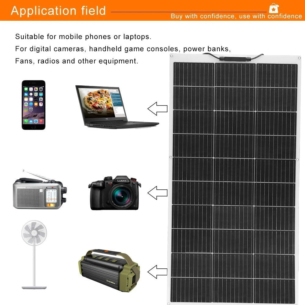 XINPUGUANG Solar Panel 300w 400w 200w 100w Flexible Monocrystalline Solar Cell Photovoltaic Solar Panels Kit 12V Battery Charger