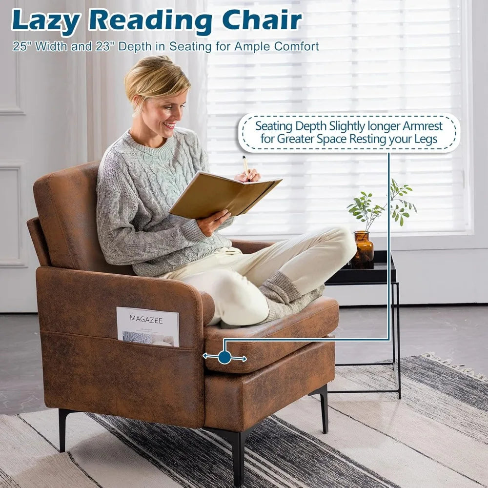 25" W 23" D Rustic Accent Chairs Set of 2, Comfy Cross Legged Reading Chairs Upholstered Cozy Sofa Armchairs Corner Sitting Cha