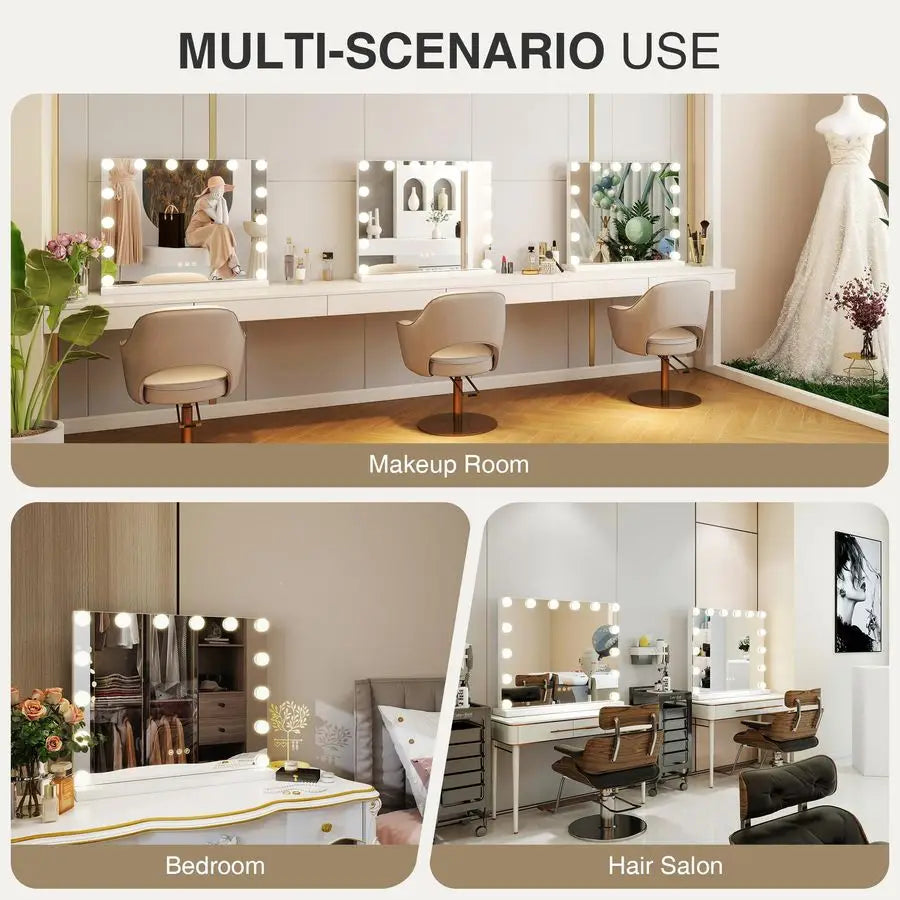 Vanity Mirror with 14 LED Bulbs, Professional Lighted Makeup Mirror with Adjustable Brightness amp 3 Color Temperatures, Light u