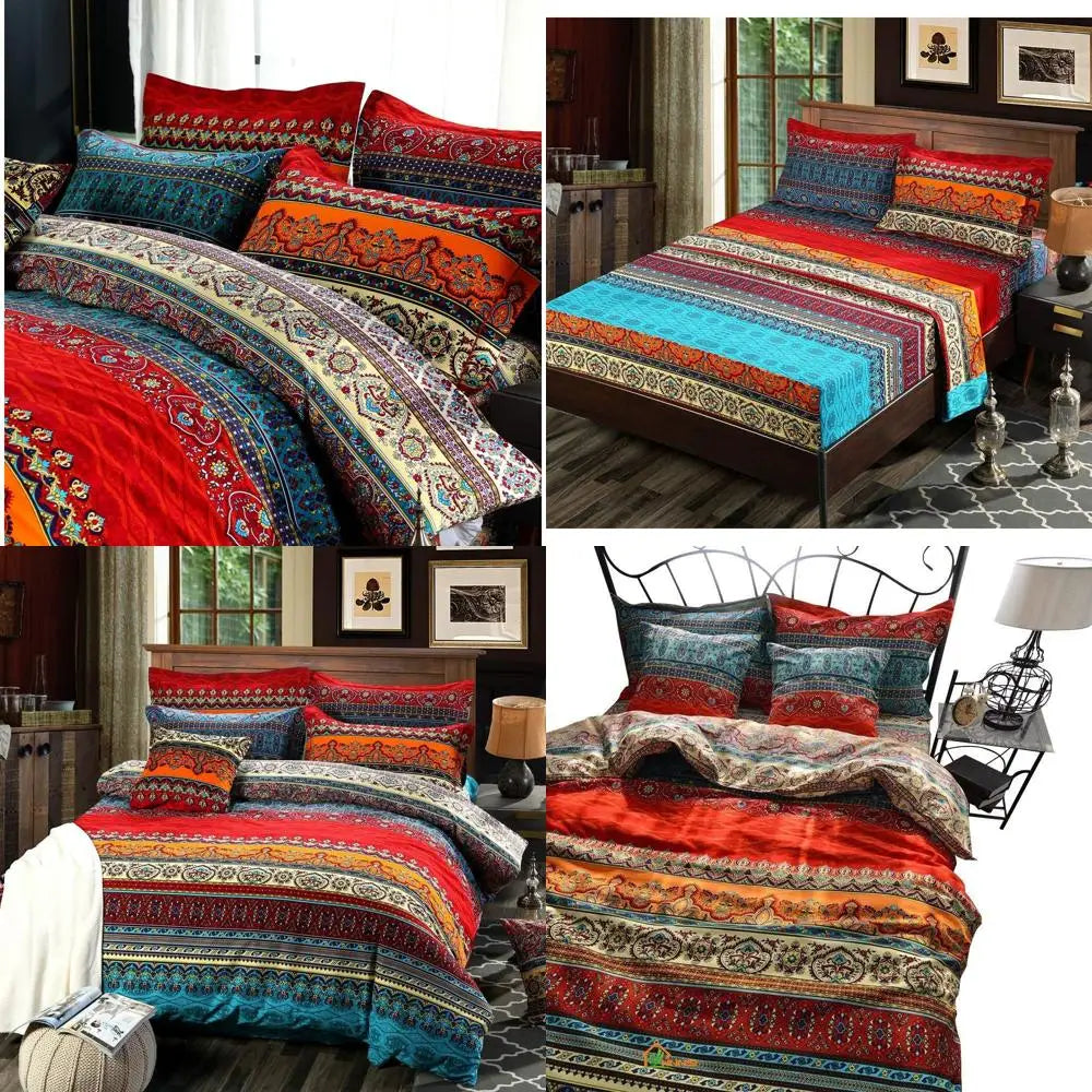 Full Size Bohemian Striped Duvet Cover Set, Brushed Cotton Boho Bedding, No Comforter Included, Fitted Sheet Included