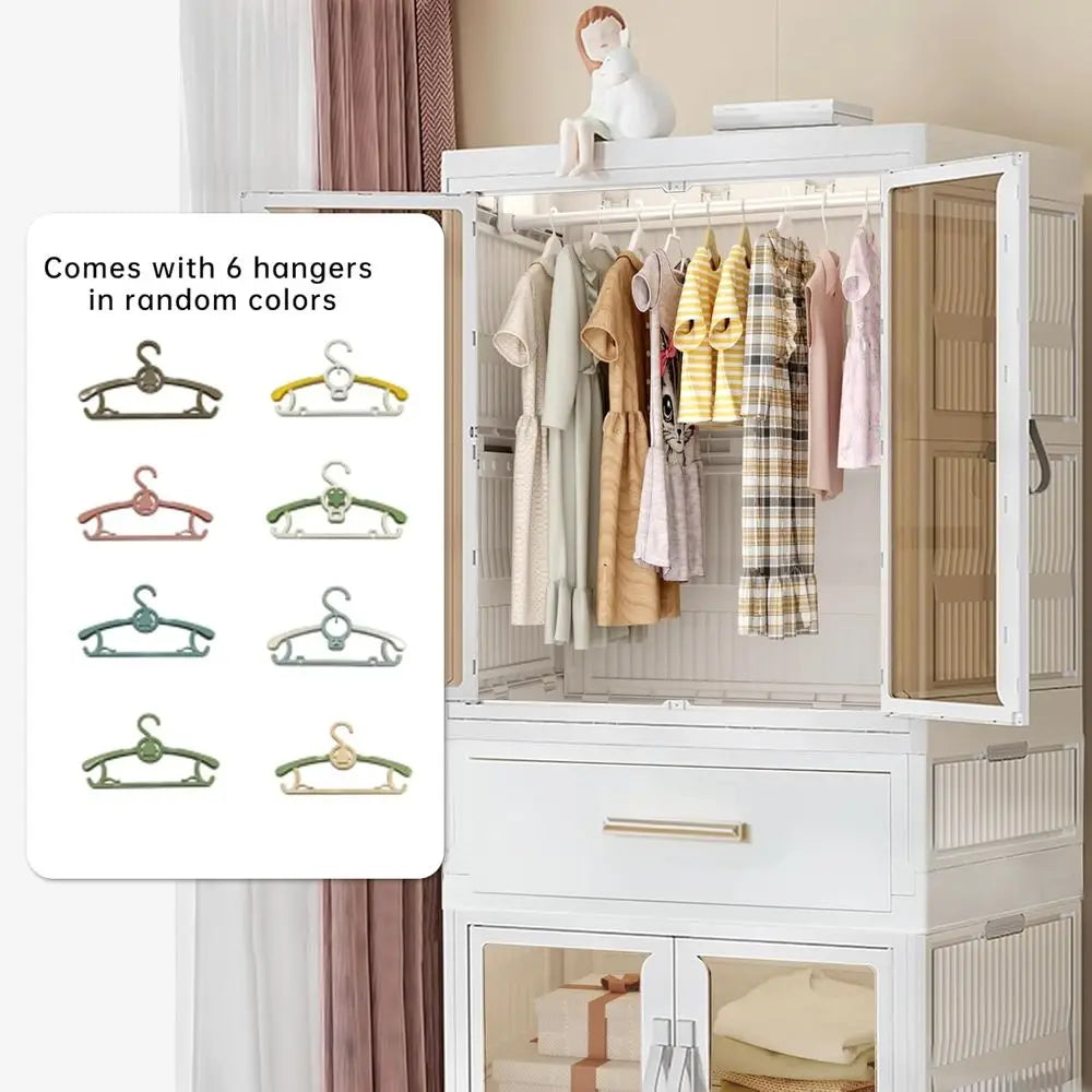 Portable Kids Closet Children's Armoire Adults Clothes Wardrobe Closet with Drawers and Doors, Collapsible Baby Costume Storage