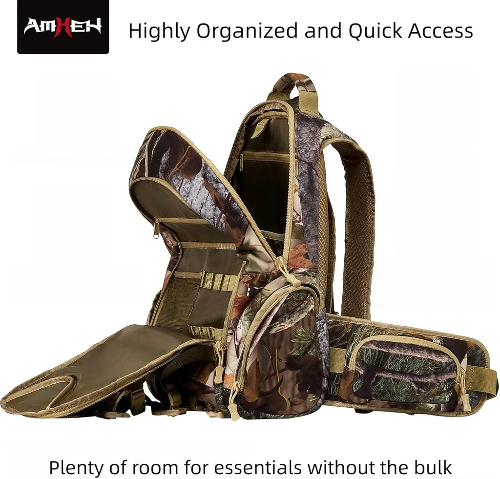 Hunting Backpack with Rifle Bow Holder 31L - Silent Anti Glare Hunt Day Pack with Quick Access, One Size Fits Most Camo
